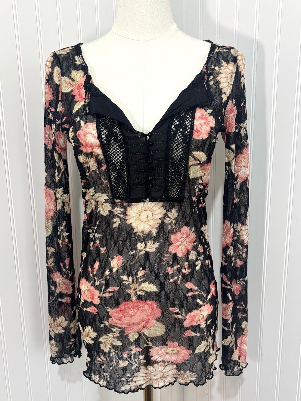 Denim & Supply Ralph Lauren Floral Lace Mesh Top Boho Romantic Medium
